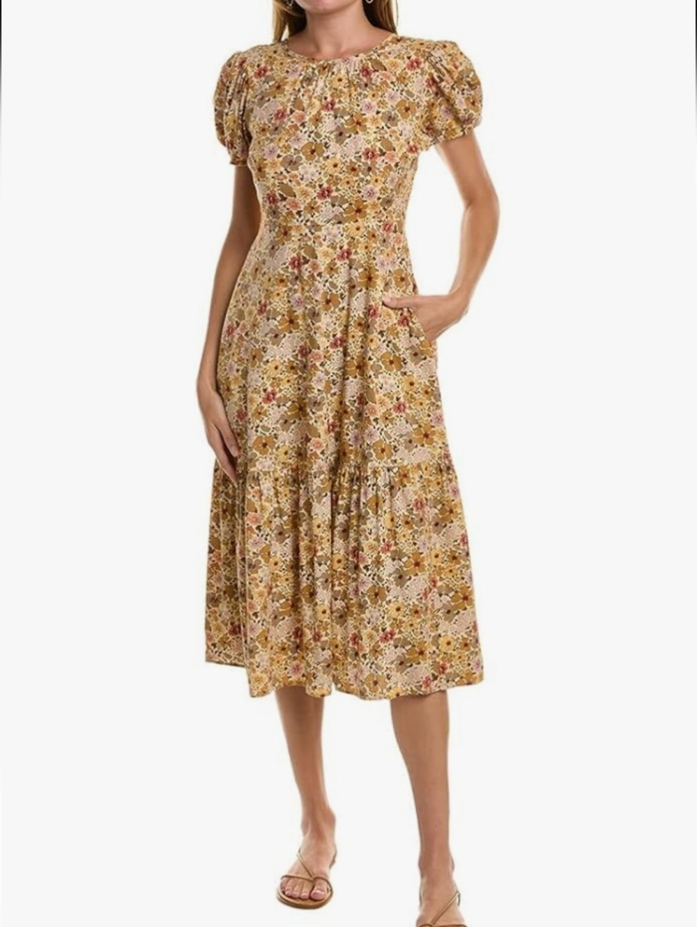 Madewell Libby Puff-Sleeve Open-Back Midi Dress Size 2 - Picture 2 of 12